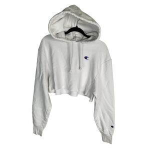 Champion Vintage Y2K Womans S Reverse Weave Cropped Hoodie Sweatshirt White 90s